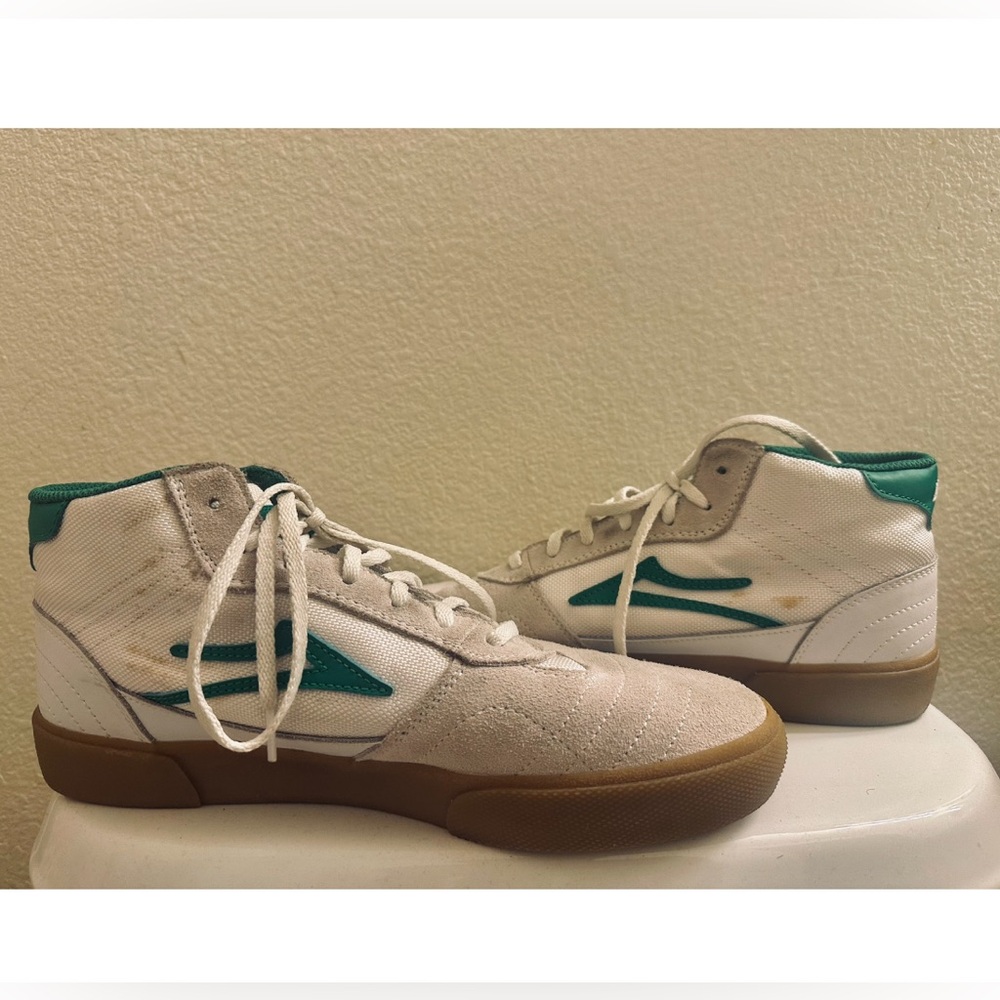 Lakai Green And White Cambridge Mid Skate Shoes